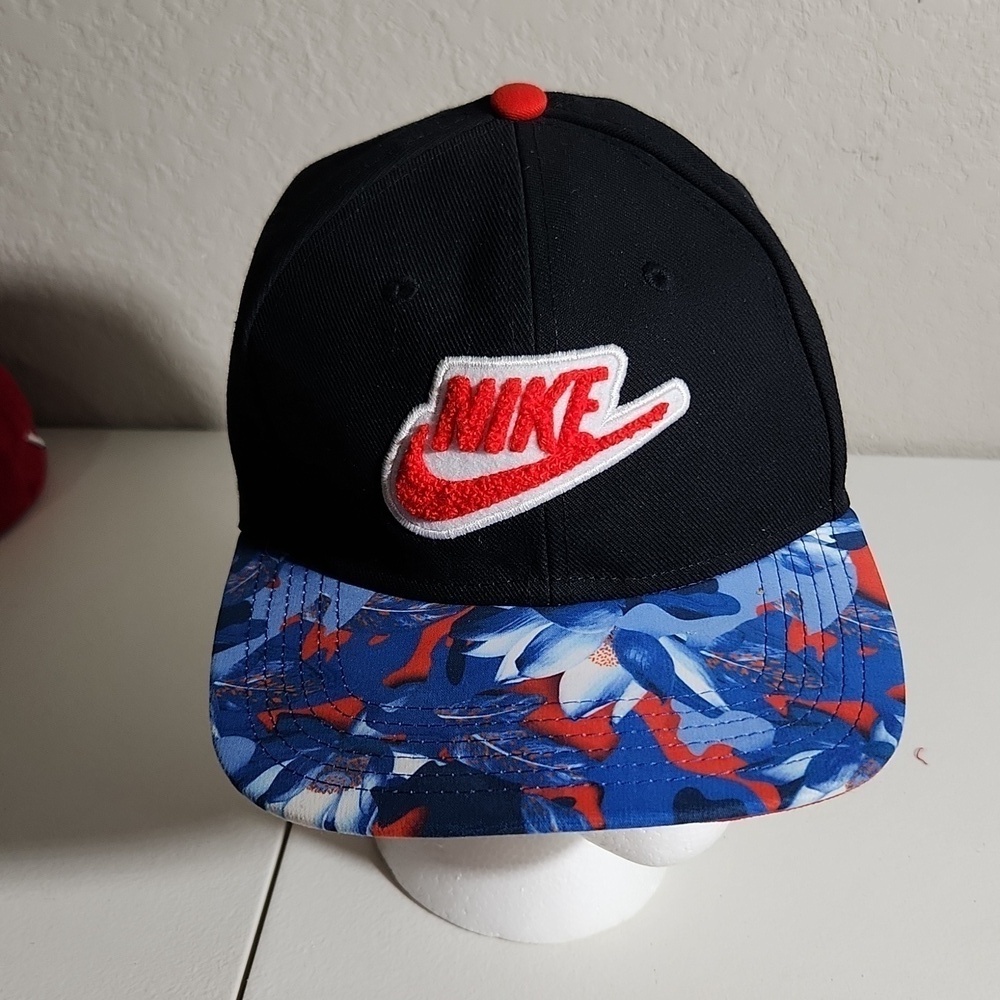 Nike Hat Cap Snap Back Gray Black Red Swoosh Spell Out Logo Athletic one size